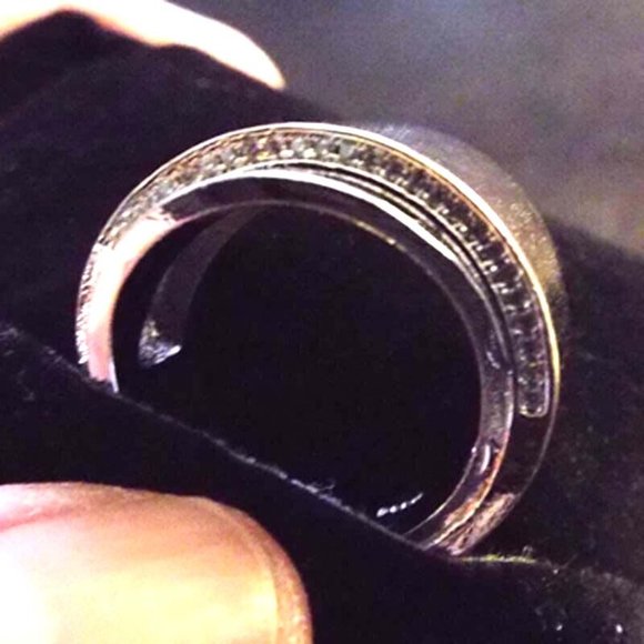 DESIGNER MINIMALIST 925 ROSEGOLD-SILVER CLAD OVERLAP CRYSTALS WIDE SZ 7 RING 5 - Picture 2 of 4